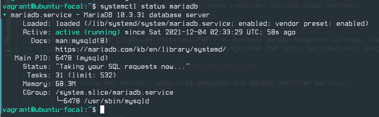 Tampilan Status MariaDB